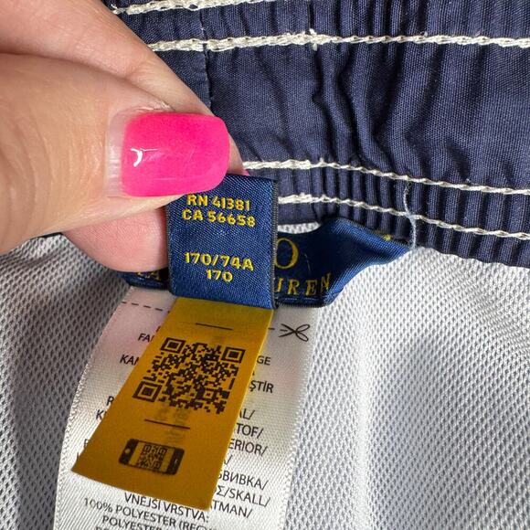 Polo Ralph Lauren Youth Boys' XL (18-20) Swim Trunks Navy Orange Stripes Pockets - Picture 7 of 14